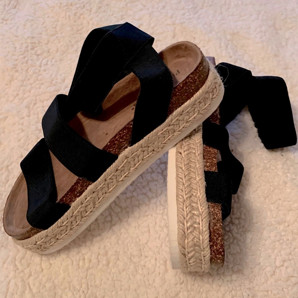 Espadrille Platform Sandals w/ Stretch Ankle Strap
